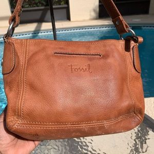 Fossil brown leather shoulder bag
